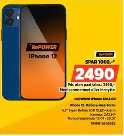 POWER Repower iPhone 12.64 GB iPhone 12. Du bare suser forbi. tilbud
