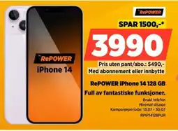 POWER Repower iPhone 14 128 GB Full av fantastiske funksjoner. tilbud