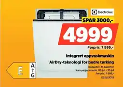 POWER Electrolux Integrert oppvaskmaskin AirDry-teknologi for bedre tørking tilbud