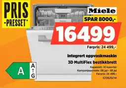 POWER Miele Integrert oppvaskmaskin 3D MultiFlex bestikkbrett tilbud