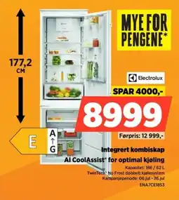 POWER Electrolux Integrert kombiskap Al CoolAssist for optimal kjøling tilbud