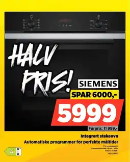 POWER Siemens Integrert stekeovn Automatiske programmer for perfekte måltider tilbud