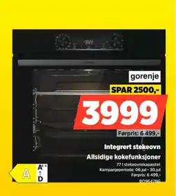 POWER Gorenje Integrert stekeovn Allsidige kokefunksjoner tilbud