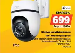 POWER Tp-link Utendørs overvåkningskamera 360° panorering fanger alt tilbud