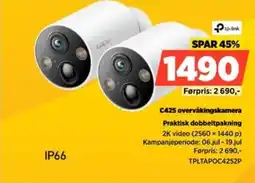 POWER Tp-link C425 overvåkingskamera Praktisk dobbeltpakning tilbud