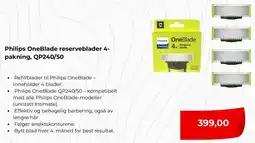 Clas Ohlson Philips OneBlade reserveblader 4- pakning, QP240/50 tilbud
