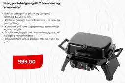 Clas Ohlson Liten, portabel gassgrill, 2 brennere og termometer tilbud