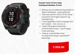 Clas Ohlson Garmin Fenix 7X Pro Solar multisportsklokke, 51 mm tilbud