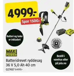 Jula Batteridrevet ryddesag 36 V 5,0 Ah 40 cm tilbud