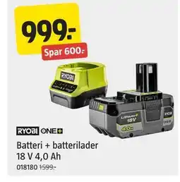 Jula Batteri + batterilader 18 V 4,0 Ah tilbud