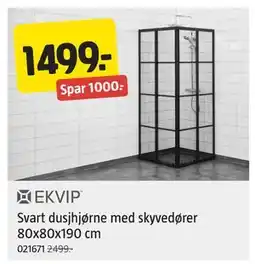 Jula Svart dusjhjørne med skyvedører tilbud