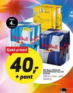 Bunnpris RED BULL REGULAR, SUKKERFRI OG YELLOW EDITION tilbud