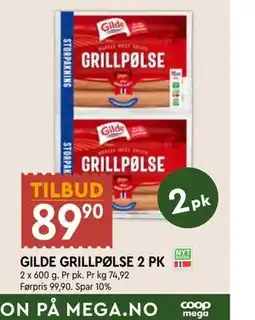 Coop Mega GILDE GRILLPØLSE 2 PK tilbud
