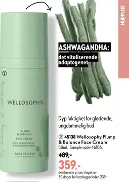 Oriflame Wellosophy Plump & Balance Face Cream tilbud
