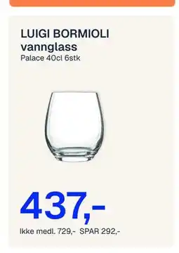 Jernia LUIGI BORMIOLI vannglass tilbud