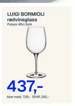 Jernia LUIGI BORMIOLI rødvinsglass tilbud
