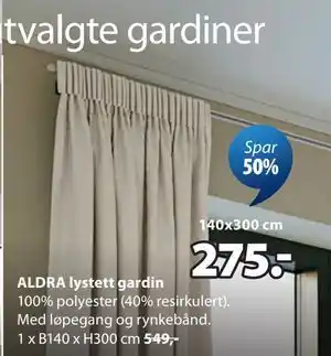 JYSK ALDRA lystett gardin tilbud
