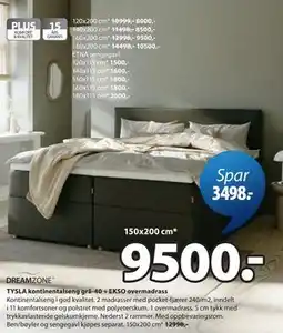 JYSK TYSLA kontinentalseng grå-40 + EKSO overmadrass tilbud