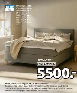 JYSK TYRIA kontinentalseng grå-23 + FLYA overmadrass tilbud