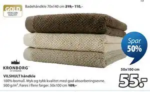 JYSK VILSHULT håndkle tilbud
