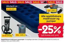 Rusta Alle oppblåsbare madrasser og pumper tilbud
