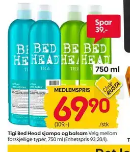 Rusta Tigi Bed Head sjampo og balsam, Medlemspris tilbud
