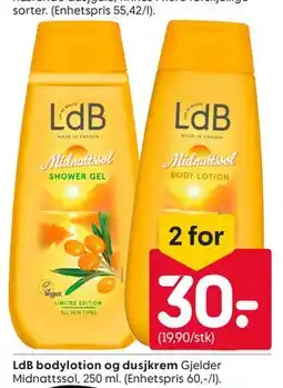 Rusta LdB bodylotion og dusjkrem tilbud