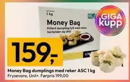 Gigaboks Money Bag dumplings med reker ASC 1 kg tilbud