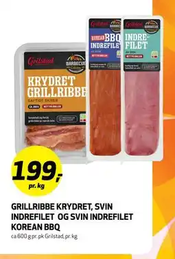 Bunnpris GRILLRIBBE KRYDRET, SVIN INDREFILET OG SVIN INDREFILET KOREAN BBQ tilbud