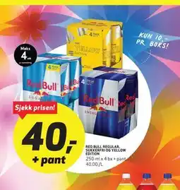 Bunnpris RED BULL REGULAR, SUKKERFRI OG YELLOW EDITION tilbud