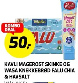 Bunnpris KAVLI MAGEROST SKINKE OG WASA KNEKKEBRØD FALU CHIA & HAVSALT tilbud
