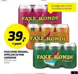 Bunnpris FAXE KONDI ORIGINAL, APPELSIN OG PINK LEMONADE tilbud