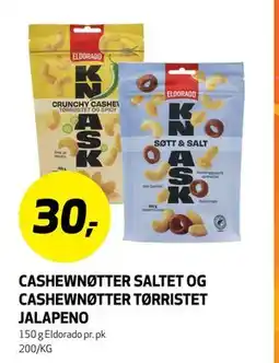 Bunnpris CASHEWNØTTER SALTET OG CASHEWNØTTER TØRRISTET JALAPENO tilbud