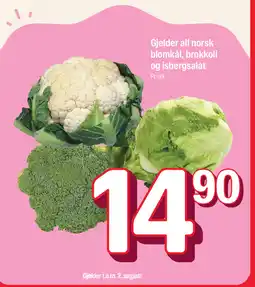 Coop Extra Gjelder all norsk blomkål, brokkoli og isbergsalat tilbud