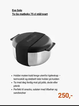 Kitch'n Eva Solo To Go matboks 75 cl stål/svart tilbud