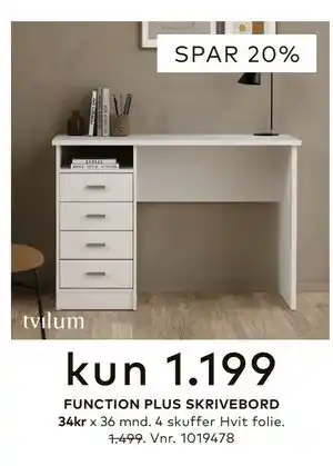 Skeidar FUNCTION PLUS SKRIVEBORD tilbud
