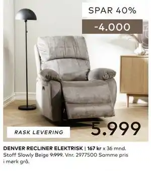 Skeidar DENVER RECLINER ELEKTRISK tilbud
