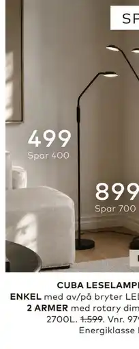 Skeidar CUBA LESELAMPE sort. ENKEL tilbud