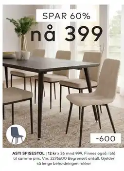 Skeidar ASTI SPISESTOL tilbud