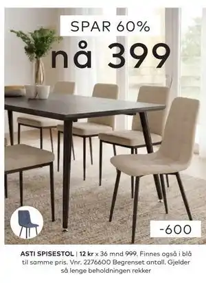 Skeidar ASTI SPISESTOL tilbud