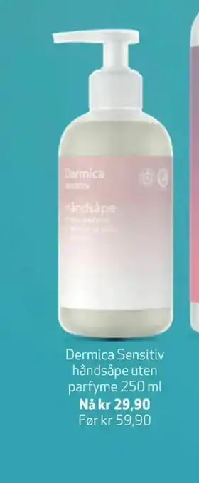 Apotek 1 Dermica Sensitiv håndsåpe uten parfyme 250 ml tilbud