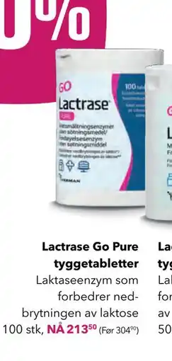 Apotek 1 Lactrase Go Pure tyggetabletter tilbud