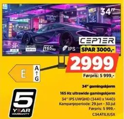 POWER Cepter 34" gamingskjerm 165 Hz ultrawide gamingskjerm tilbud