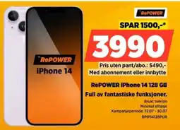POWER Repower iPhone 14 128 GB Full av fantastiske funksjoner. tilbud