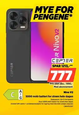 POWER Cepter Nivo V2 5000 mAh batteri for strøm hele dagen tilbud
