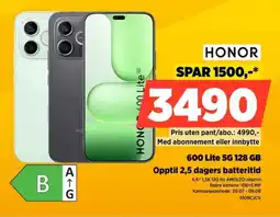 POWER Honor 600 Lite 5G 128 GB Opptil 2,5 dagers batteritid tilbud
