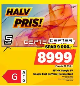POWER Cepter 85" 4K Google TV Google Cast og Voice-fjernkontroll tilbud