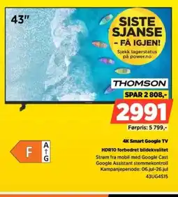 POWER Thomson 4K Smart Google TV HDR10 forbedret bildekvalitet tilbud