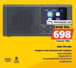 POWER Amadeus DAB+/FM radio Fungerer med nettstrøm eller batterier tilbud