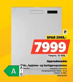 POWER Oppvaskmaskin Tids-, hygiene- og hurtigprogrammer tilbud
